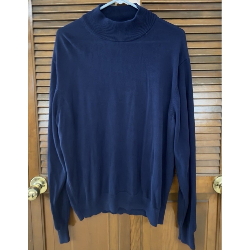 Jos A Bank Signature Mens L 100% Silk Mock Neck Sweater Navy Blue Luxury